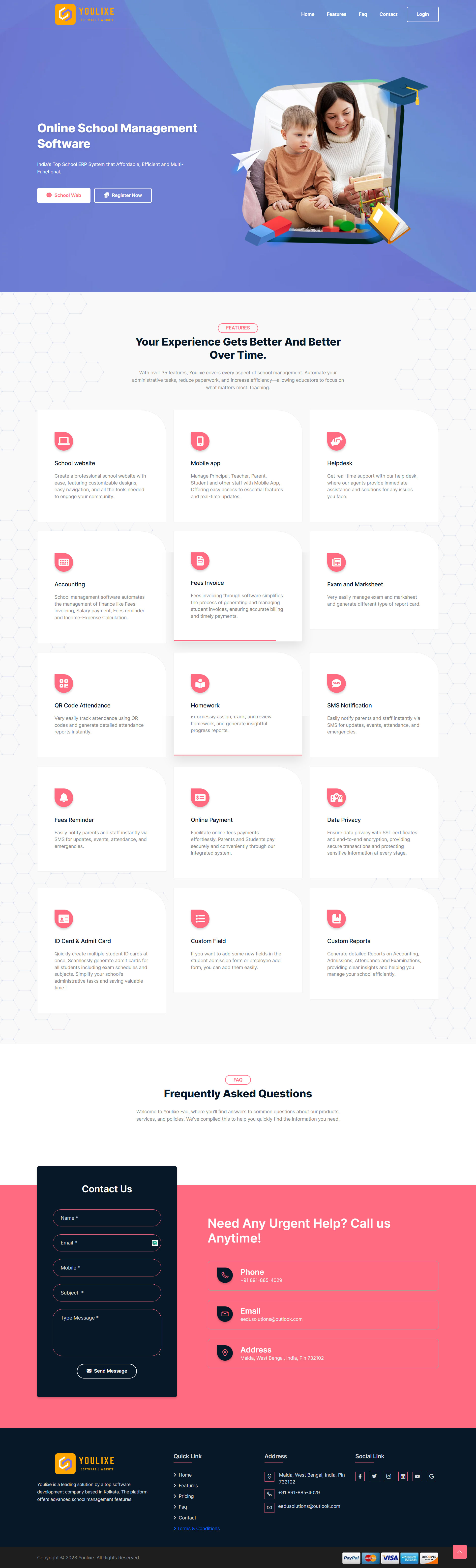 School ERP home page screenshot