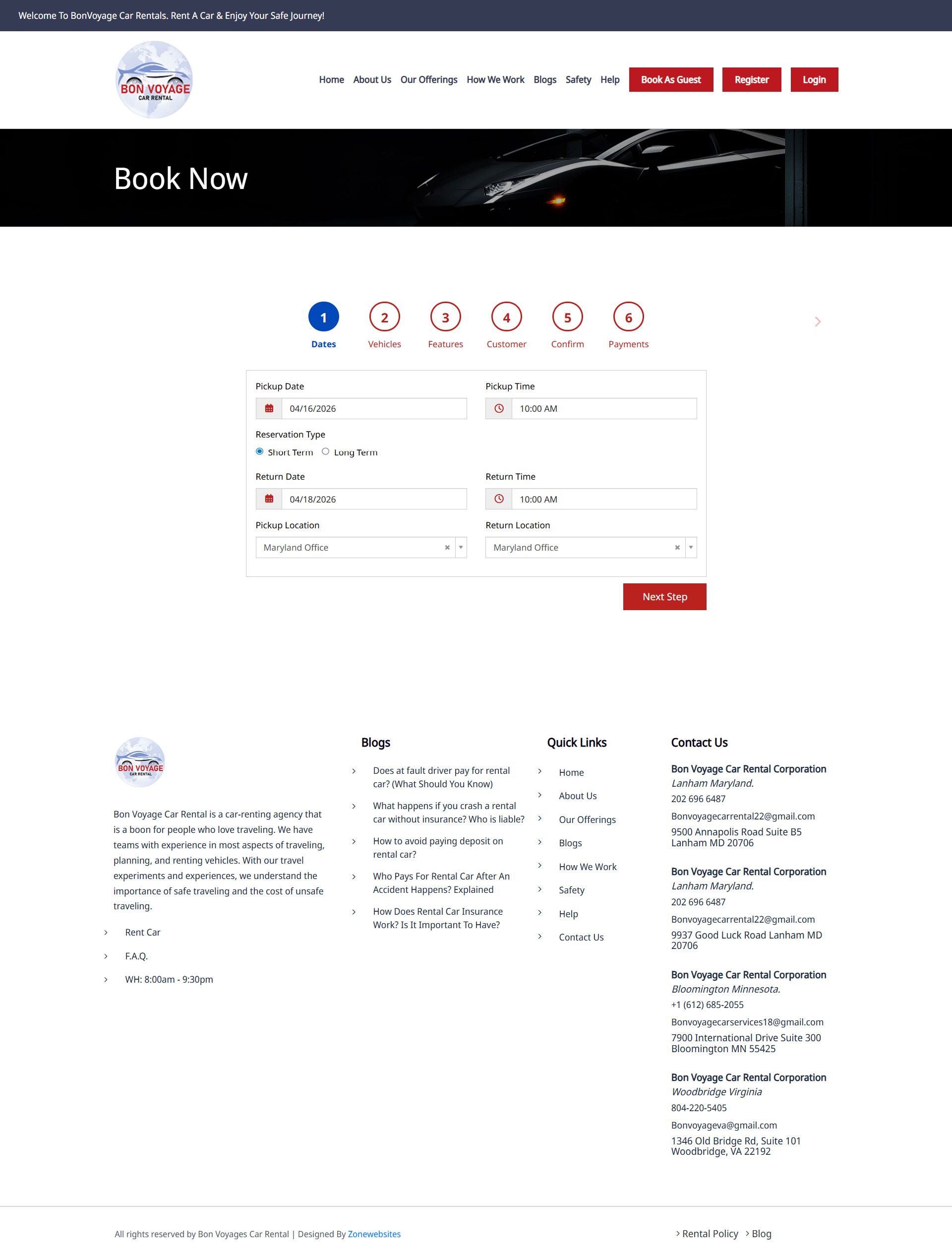 Bon Voyage booking process main screenshot