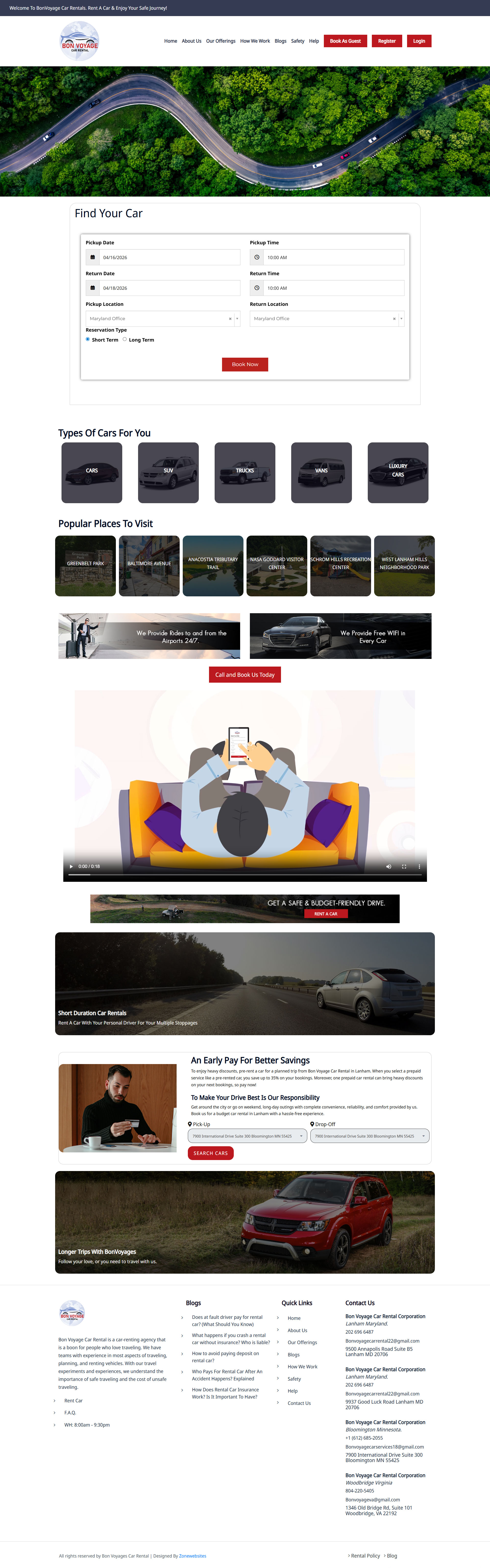 Bon Voyage car rental home page screenshot
